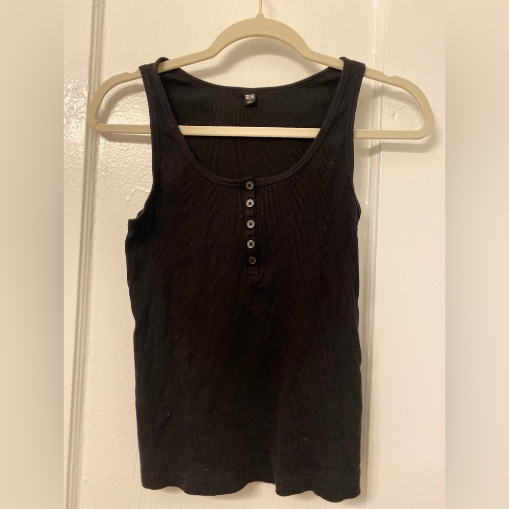 🎉BOGO🎉 Black Ribbed Tank with Buttons